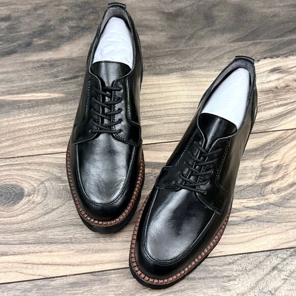 NIB Dolce Vita Morna 8.5 Chunky Lug Sole Lace Up Preppy Oxford Crinkle Patent - Picture 2 of 11